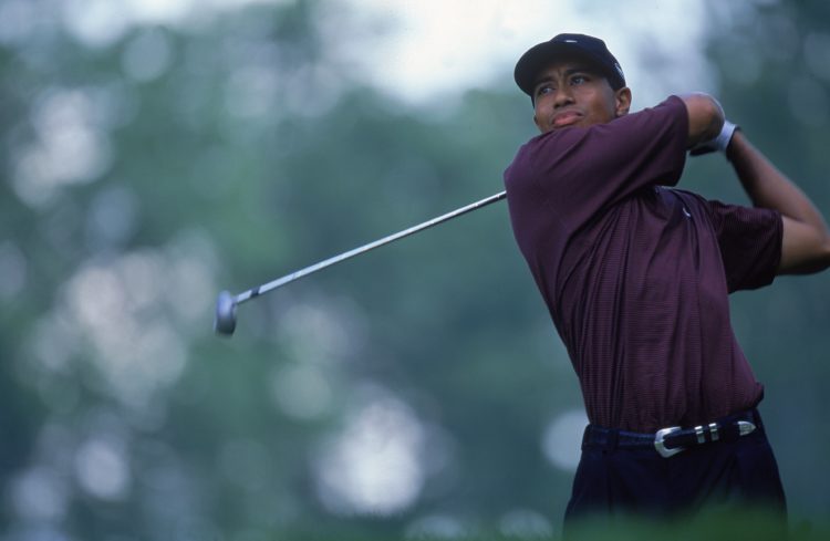 20 Aug 2000:  Tiger Woods follows his shot during the PGA Championship, part of the PGA Tour at the Valhalla Golf Club in Louisville, Kentucky.Mand...
