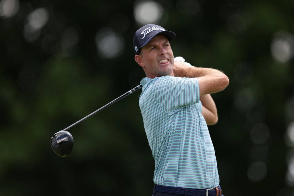 Webb Simpson in action at the Rocket Mortgage Classic in 2024