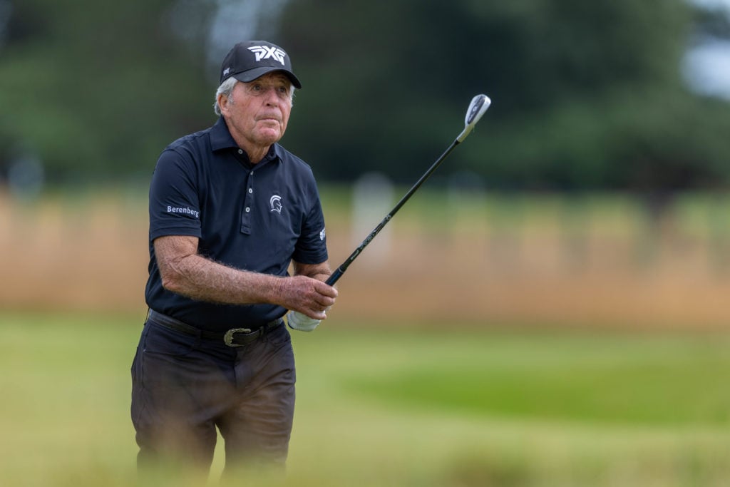 Gary Player in action during the Senior Open Championship Pro-Am in 2024