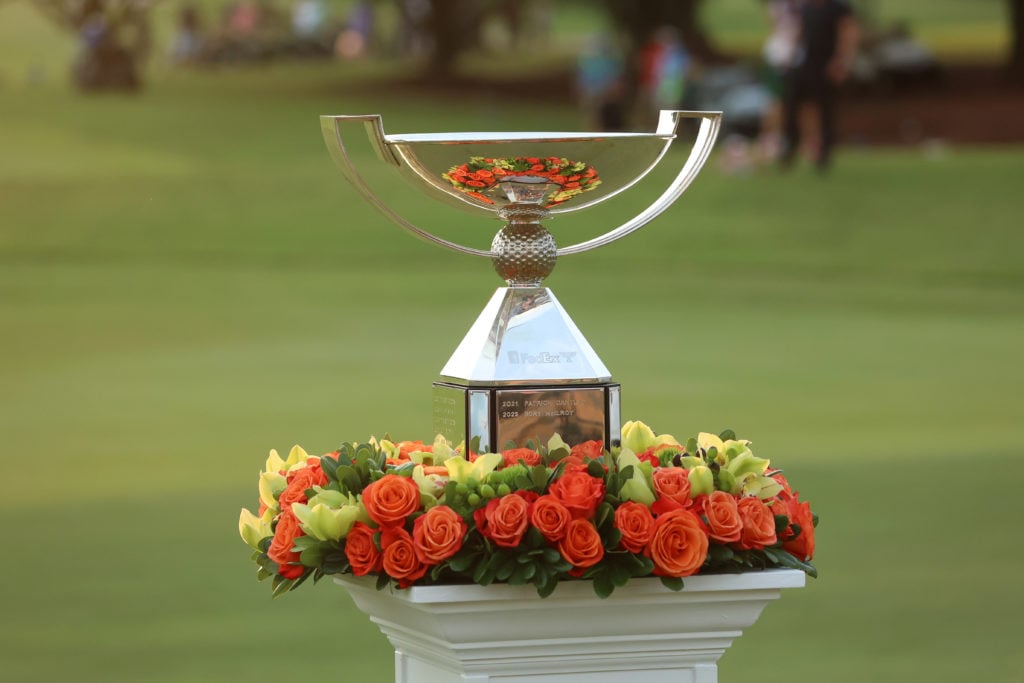 A general view of the FedEx Cup Trophy during the final round of the 2023 Tour Championship