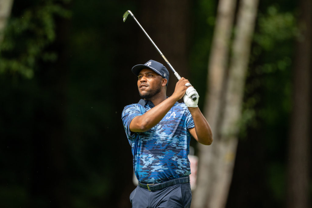 Harold Varner III in action during the International Series at Foxhills Golf Club in England