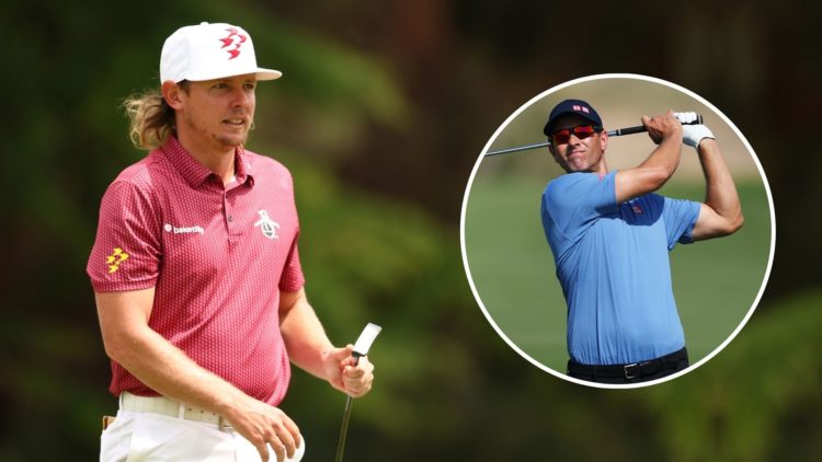 Cameron Smith with a circle insert of Adam Scott