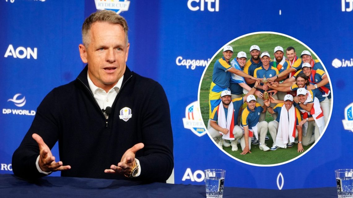 Luke Donald. Inset, 2023 Ryder Cup Team Europe.