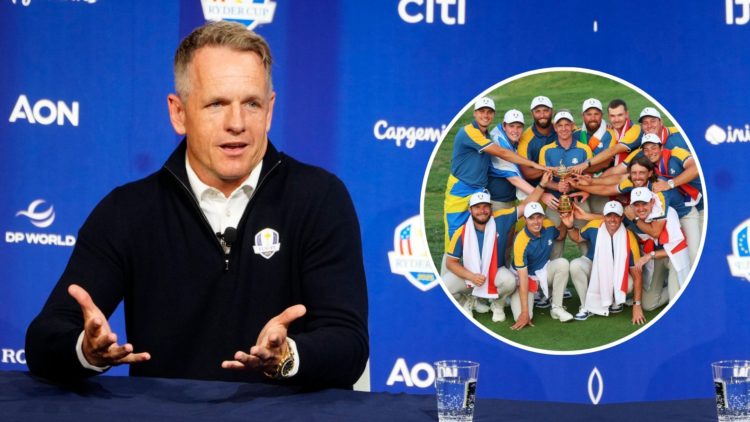 Luke Donald. Inset, 2023 Ryder Cup Team Europe.