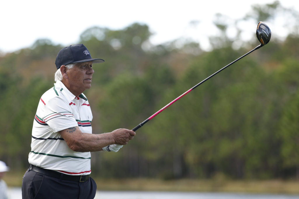 Lee Trevino hits a tee shot during the PNC Championship