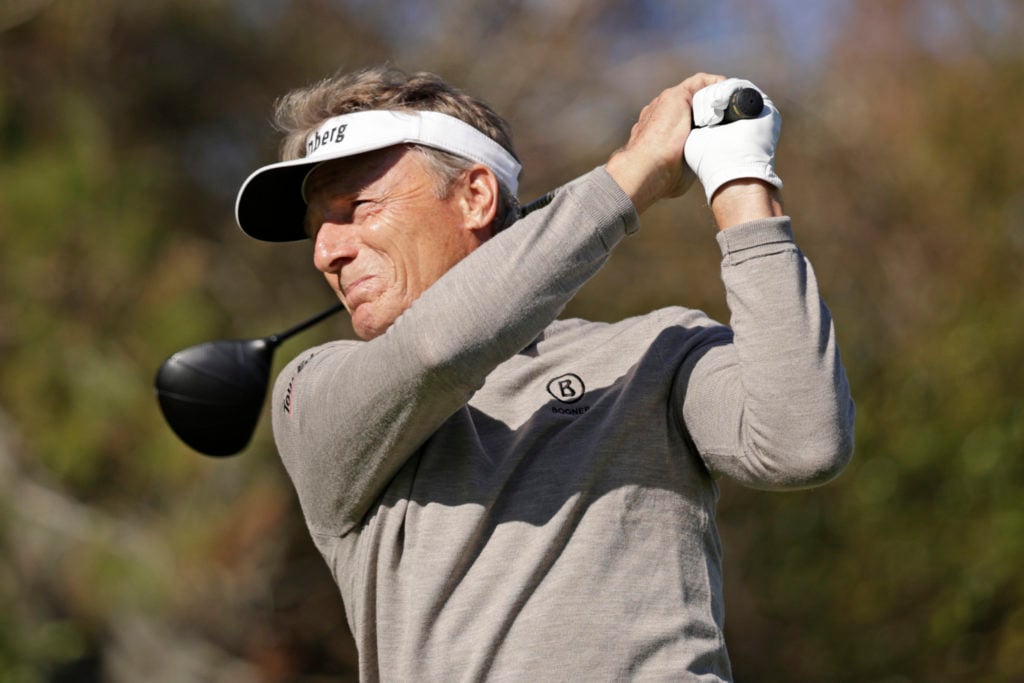 Bernhard Langer hits a tee shot during the second round of the PNC Championship