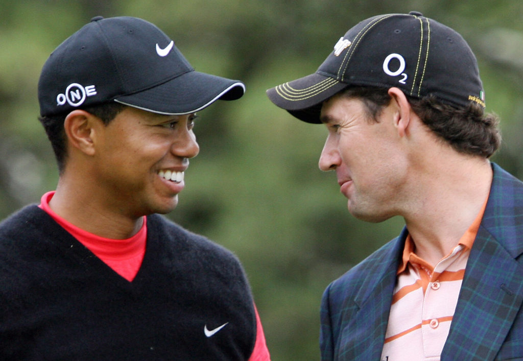 2004 and 2005 champion Tiger Woods (L) a