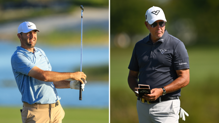 Split image of Scottie Scheffler (L) and Phil Mickelson (R)