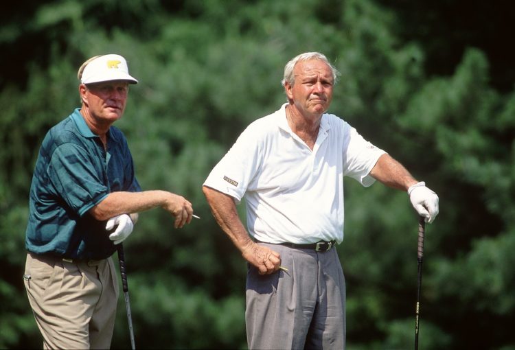 Jun 1994:  Jack Nicklaus and Arnold Palmer of the USA during the US Open at Oakmont Country Club in Pennsylvania, USA.  Mandatory Credit: Stephen M...