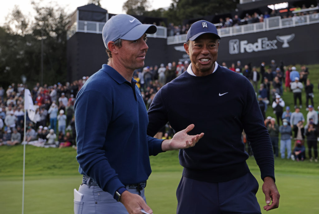 Rory McIlroy with Tiger Woods at The Genesis Invitational in 2023
