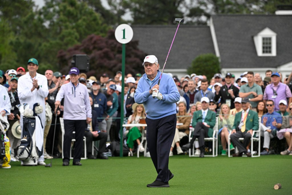 Jack Nicklaus hits the ceremonial tee shot ahead of The Masters in 2024