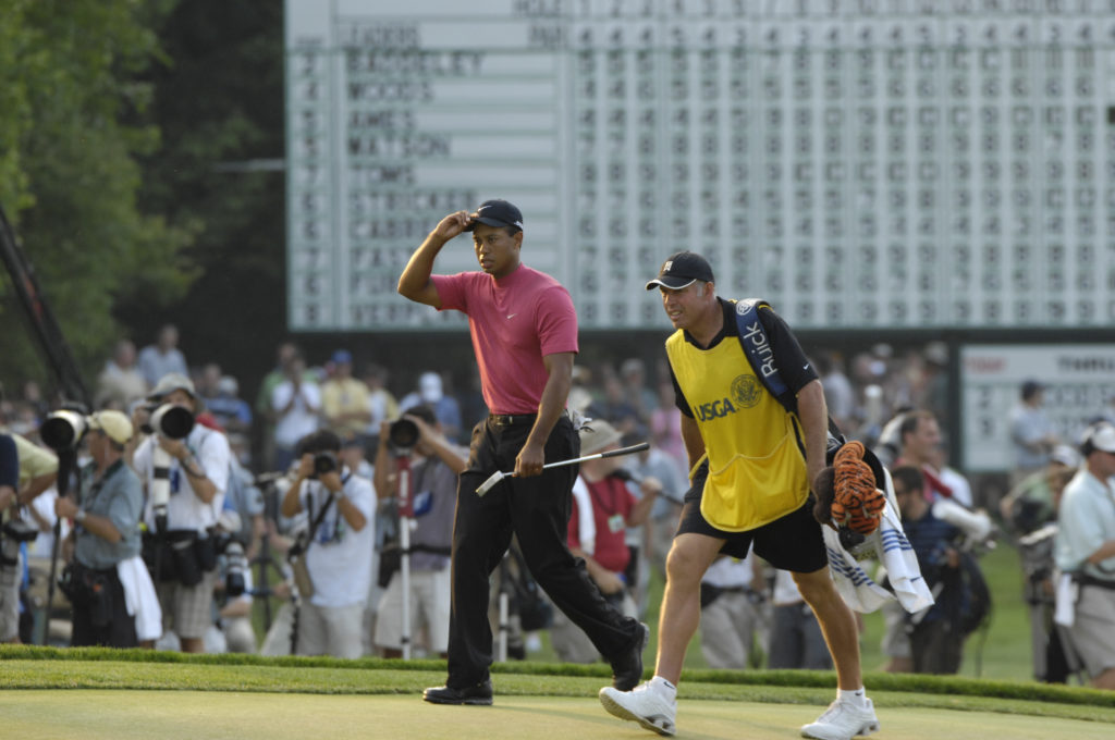 Tiger Woods and Steve Williams during the final round of the 2007 US Open