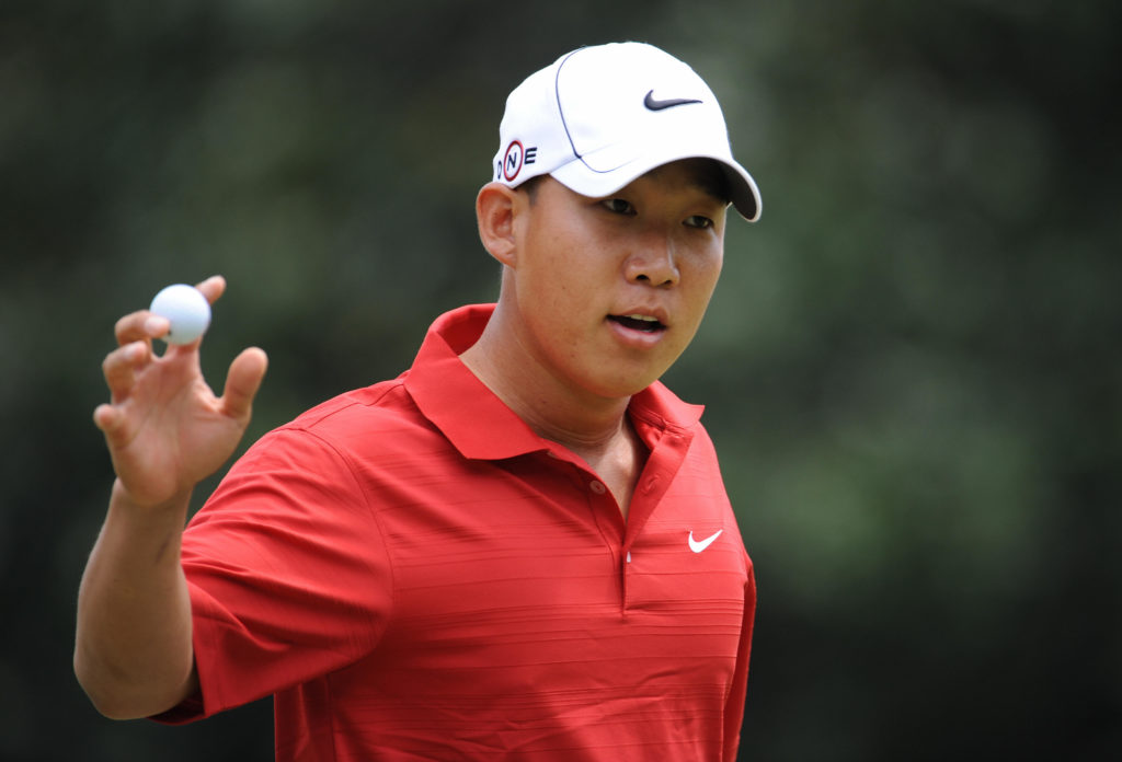 Anthony Kim of the US acknowledges the g