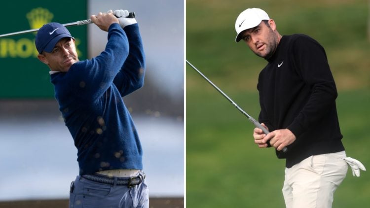 Split image of Rory McIlroy and Scottie Scheffler.