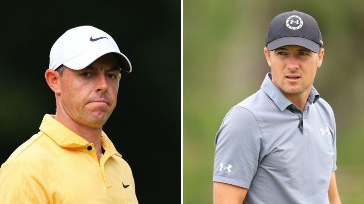 Rory McIlroy 14th hole during the third round of the Travelers Championship Jordan Spieth at Harbour Town Golf Links on April 16, 2024