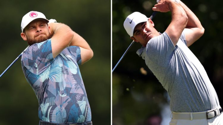 Split image of Tyrrell Hatton nad Brooks Koepka, both at the 2024 Masters.