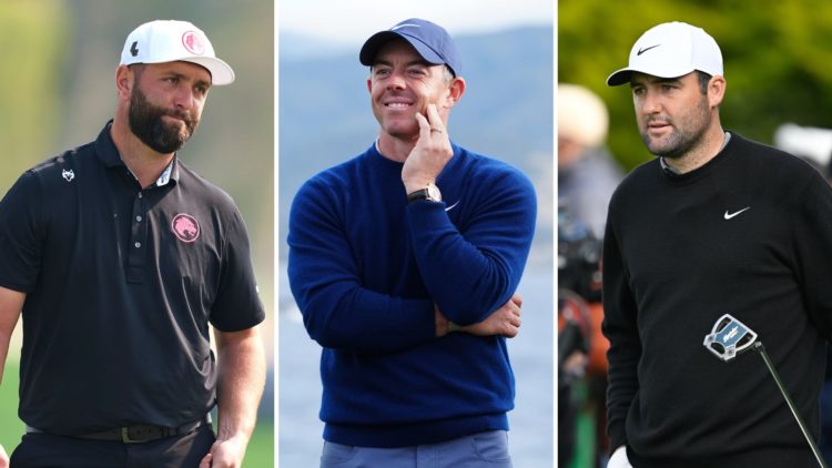 Split image of Jon Rahm, Scottie Scheffler and Rory McIlroy