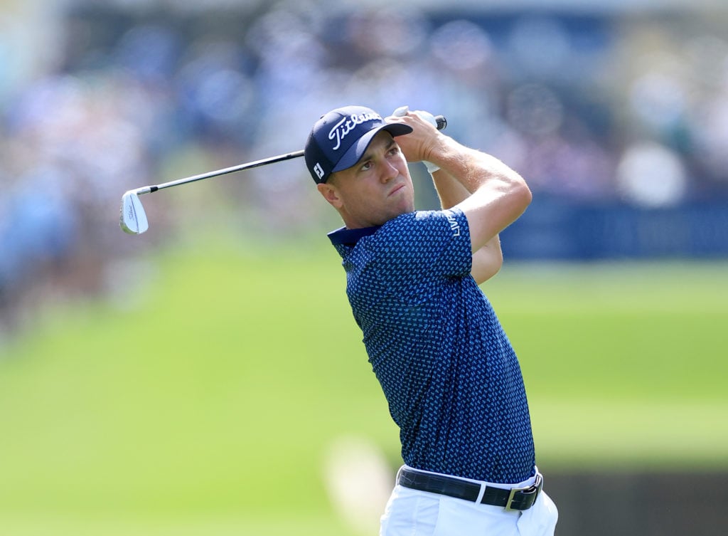 Justin Thomas plays a shot at the 2025 Players Championship at TPC Sawgrass