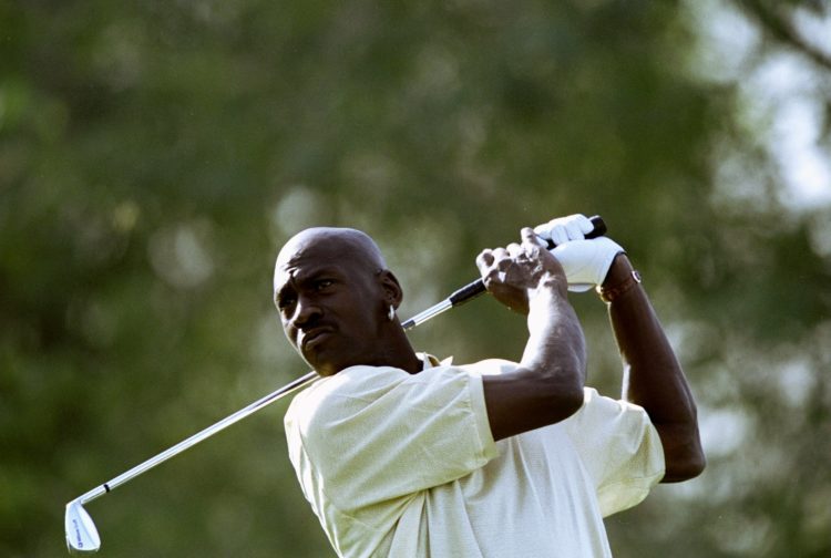 21 Jan 1999:  Michael Jordan swings during the USPGA Tour Bob Hope Chrysler Classic at the Tamarisk Country Club in La Quinta, California. Mandator...