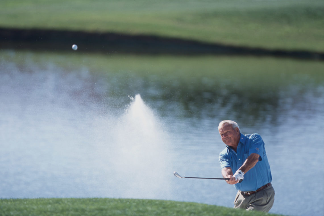 8 Dec 2001: Arnold Palmer chipping the ball during the Hyunai Team Matches at the Monarch Beach Golf Club in Dana Point, California.Mandatory Cred...