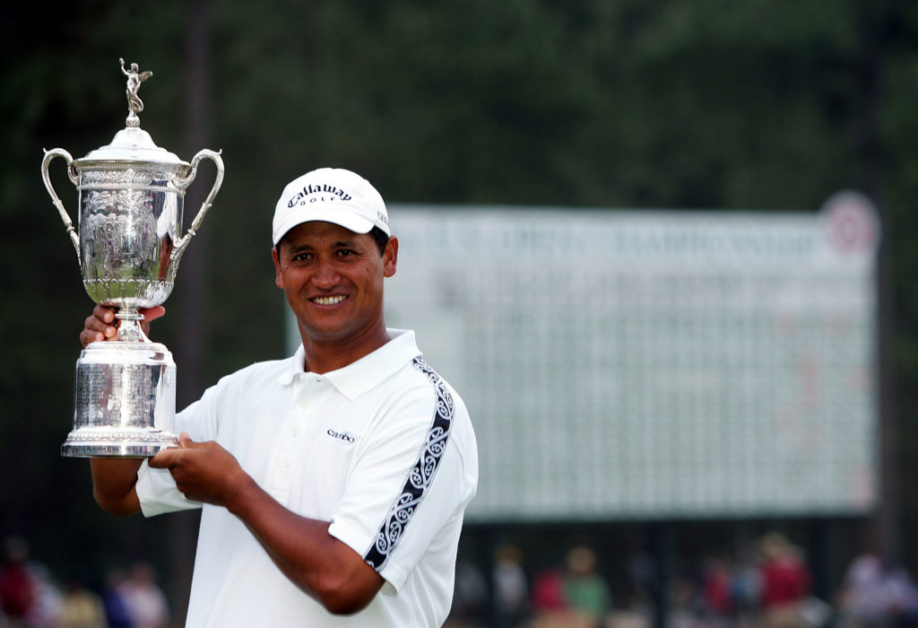 Michael Campbell pictured holding the U.S. Open trophy in 2005
