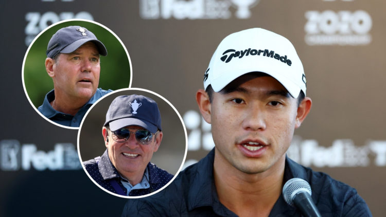 Collin Morikawa of the United States fields questions during a press conference prior to the Zozo Championship 2024 at Accordia Golf Narashino Coun...