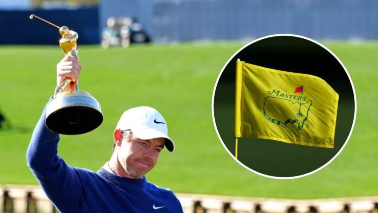 PGA golfer Rory McIlroy holds up the trophy after winning The Players Championship at the Stadium Course at TPC Sawgrass on March 17, 2025, at Pont...