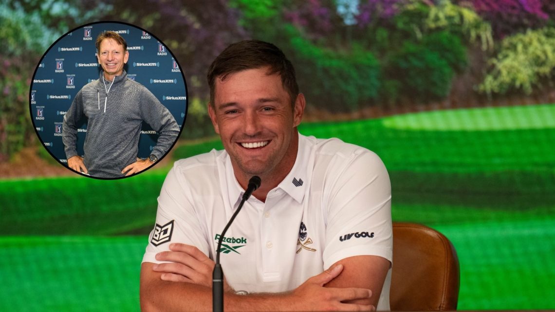 Bryson DeChambeau speaks to members of the media in a pre-event press conference prior to the Masters at Augusta National Golf Club, main image. Br...