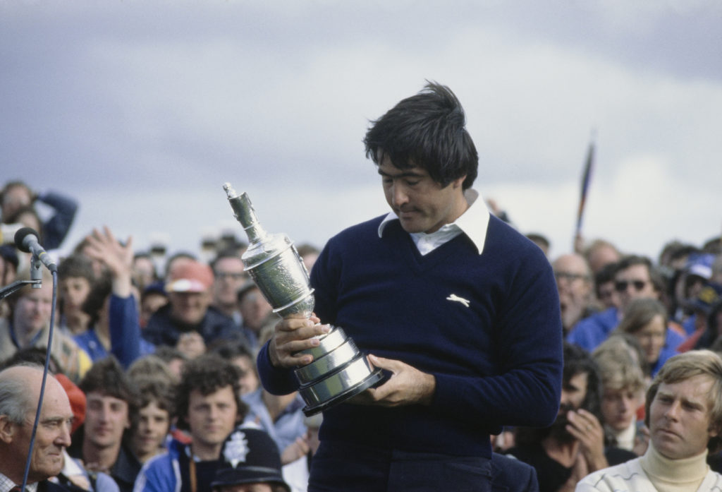 Seve Ballesteros holds The Open Championship trophy