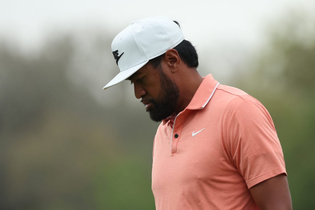 Tony Finau of the United States walks on the 13th green during the first round of the Valero Texas Open 2025