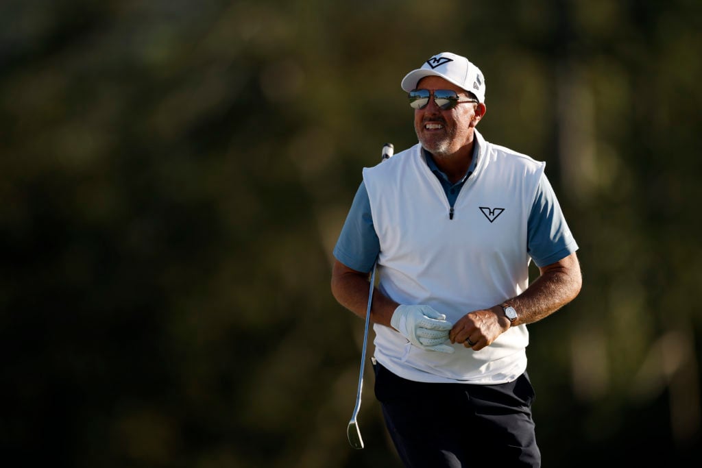 Phil Mickelson smiles during round two of The Masters