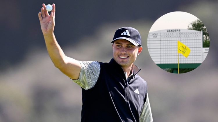 Main image - Ludvig Aberg of Sweden celebrates after making a hole-in-one on the third green during the third round of The Genesis Invitational 202...