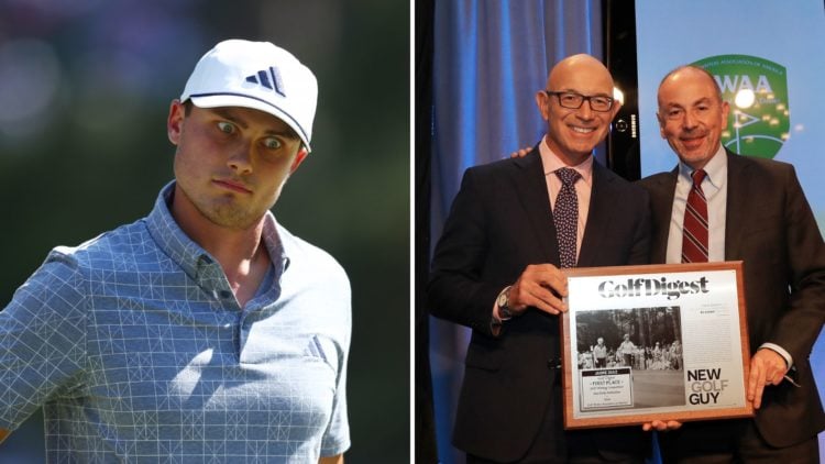 Split image of Ludvig Aberg during the final round of the 2024 Masters Tournament at Augusta National Golf Club, left. The late Tim Rosaforte (L) a...
