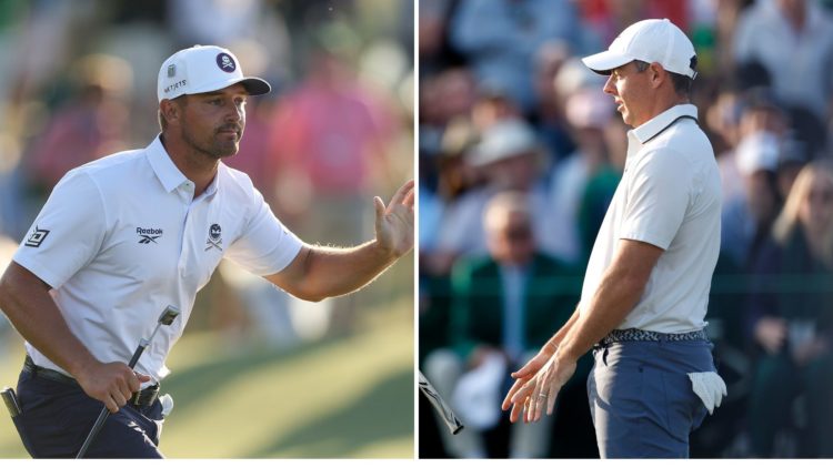 Split image of Bryson DeChambeau at The 2025 Masters and Rory McIlroy at The 2025 Masters