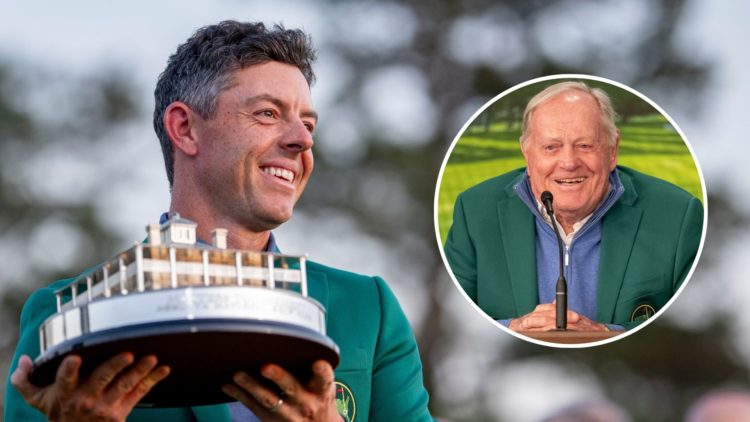 Masters champion Rory McIlroy of Northern Ireland with the Masters trophy during the Green Jacket Presentation Ceremony after winning the Masters. ...