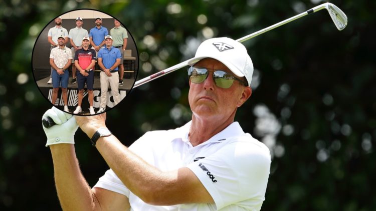 Phil Mickelson in action during LIV Golf Invitational - Singapore at Sentosa Golf Club, main image. Sergio Garcia alongside fellow LIV golfers befo...