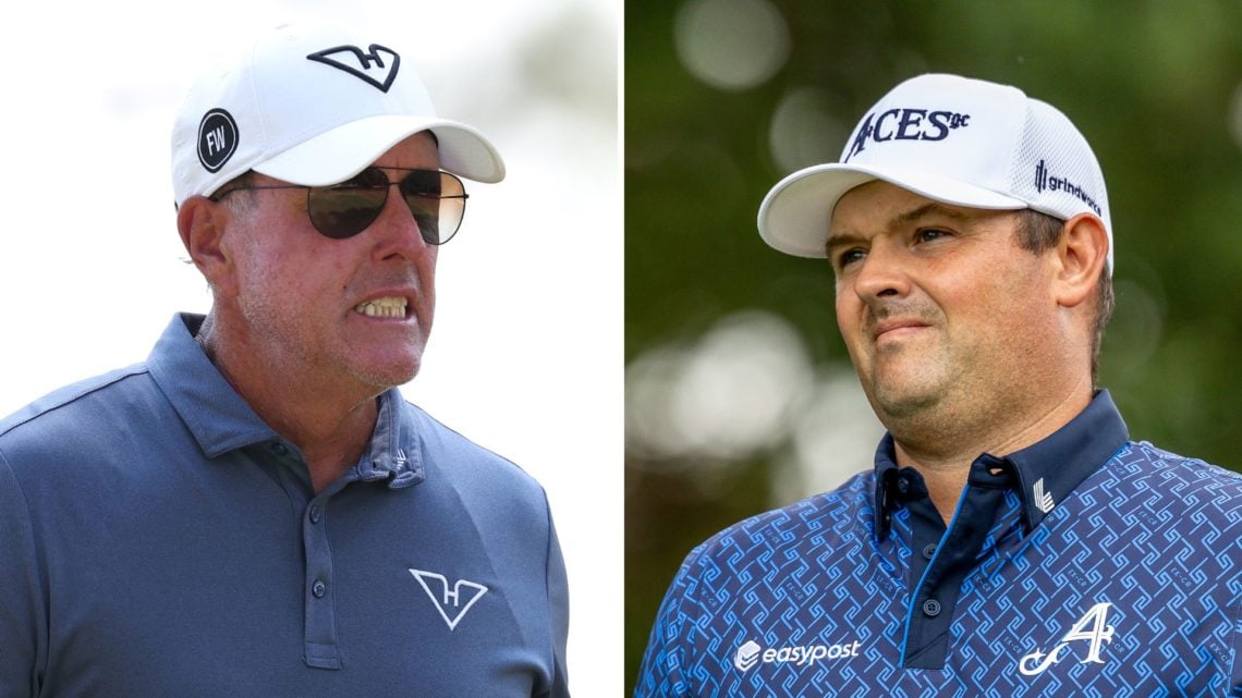 Split image of Phil Mickelson on the 11th tee during the first round of the 124th U.S. Open at Pinehurst Resort, left, and Patrick Reed during the ...