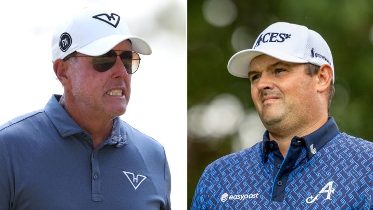 Split image of Phil Mickelson on the 11th tee during the first round of the 124th U.S. Open at Pinehurst Resort, left, and Patrick Reed during the ...