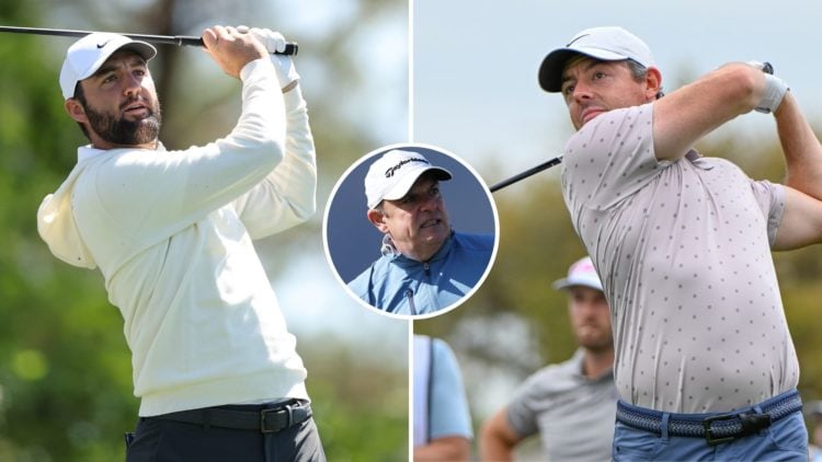Split image of Scottie Scheffler and Rory McIlroy with inset of Paul McGinley.