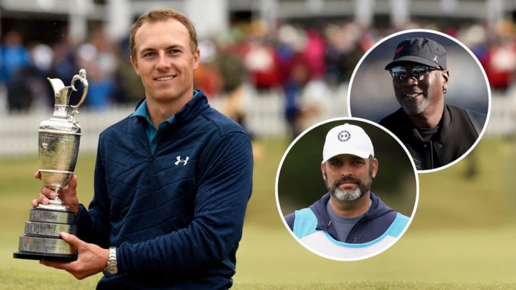 US golfer Jordan Spieth poses for pictures with the Claret Jug, the trophy for the Champion golfer of the year after winning the 2017 British Open ...