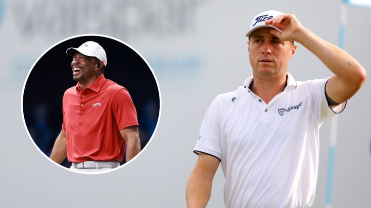 Image of Justin Thomas with an inset of Tiger Woods