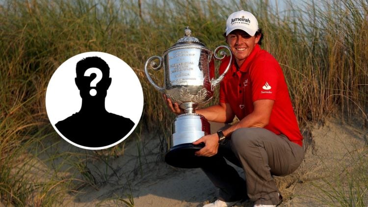 Rory McIlroy holding the PGA Championship trophy