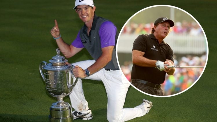 Rory McIlroy and Phil Mickelson at the 2014 PGA Championship