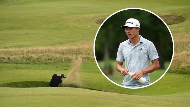 Image of an amateur golfer playing at Royal Troon, inset of Collin Morikawa at the Zurich Classic 2025