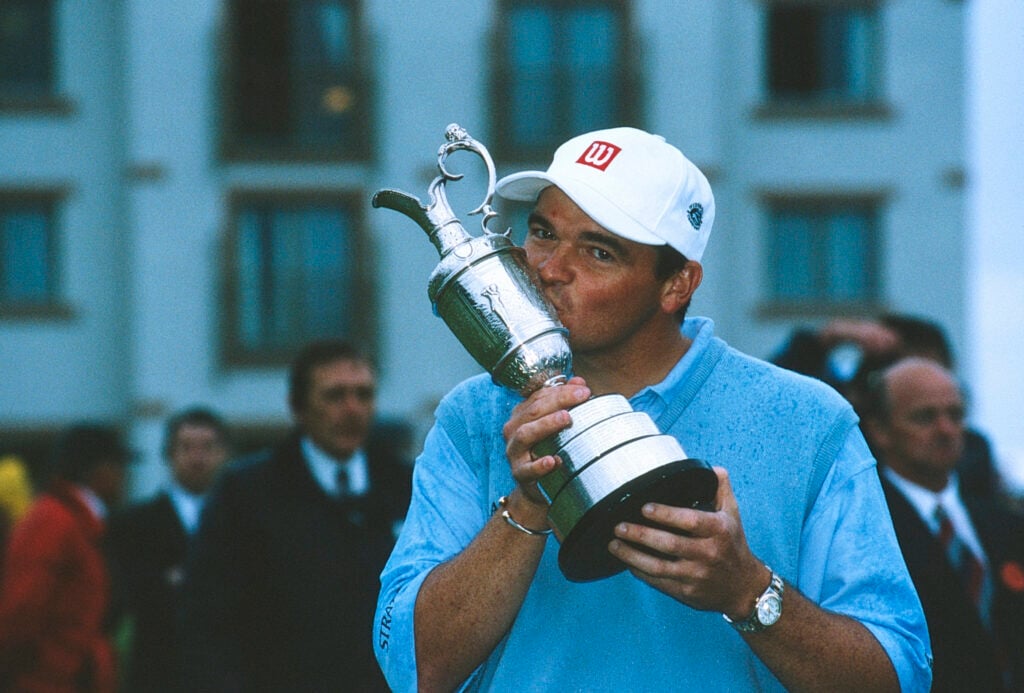 Paul Lawrie kisses the claret jug after winning The Open in 1999