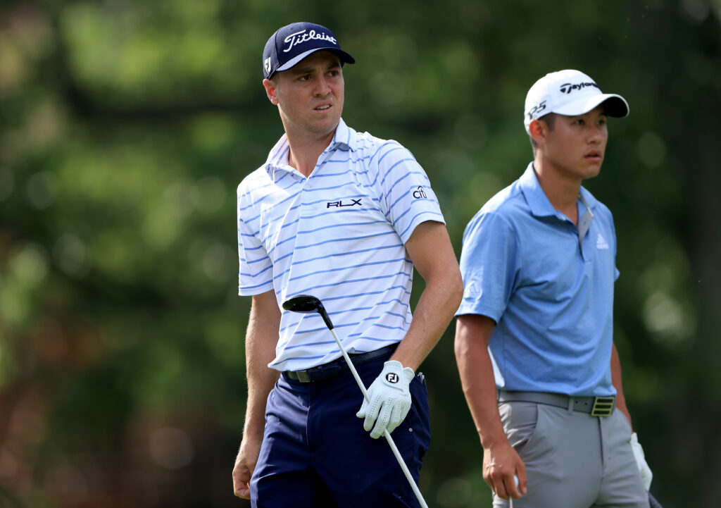Justin Thomas with Collin Morikawa during the Workday Charity Open