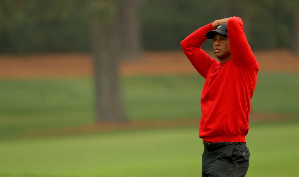 Tiger Woods playing in the final round of the 2020 Masters
