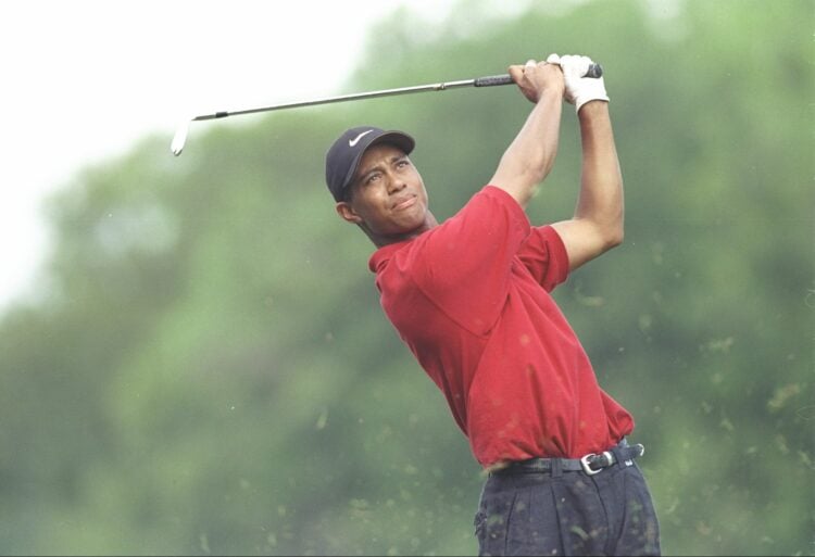 25 May 1997:  Tiger Woods watches his shot during the Mastercard Colonial at the Colonial Country Club in Fort Worth, Texas. Mandatory Credit: Step...