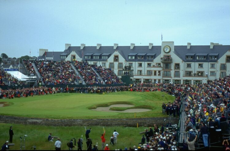 18 Jul 1999:  Jean Van De Velde of France plays a shot into the burn on the 18th hole during the British Open played at the Carnoustie GC in Carnou...