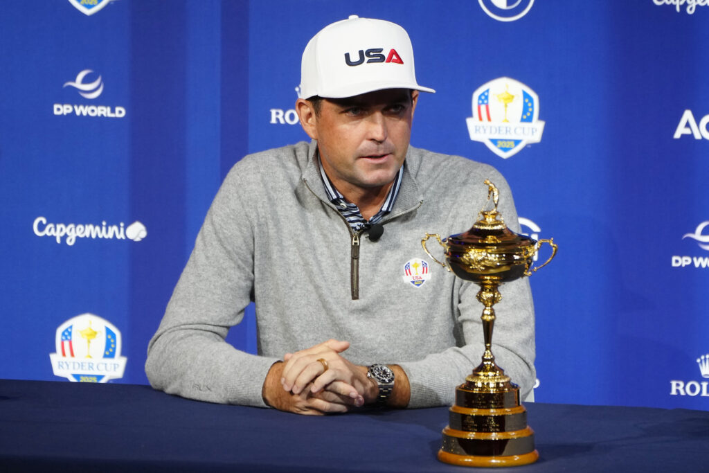 Keegan Bradley at a press conference one year before the 2025 Ryder Cup